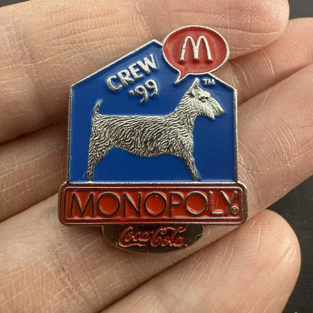 Vintage McDonald's Lapel Pin MONOPOLY Crew 99' Coca Cola Dog Clutch Back